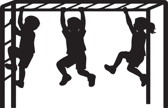 Children Playing on Monkey Bars Silhouette white background