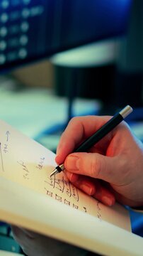 Hand Writing Checklist Notebook Workspace, pen creating task list, personal organization, planning routine, productivity focus, handwritten agenda, project preparation
