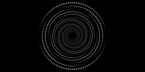 Set of black thick halftone dotted speed lines. Speed lines in circle form. Geometric art. Design element for frame, logo, tattoo, web pages, prints, posters, template, abstract vector background. © Arya