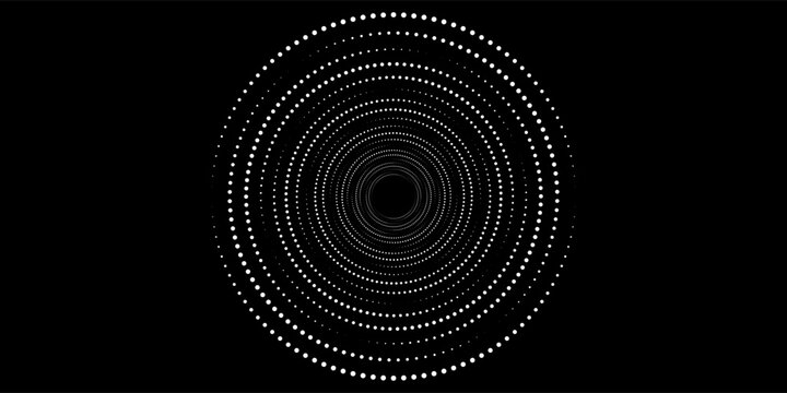 Set of black thick halftone dotted speed lines. Speed lines in circle form. Geometric art. Design element for frame, logo, tattoo, web pages, prints, posters, template, abstract vector background.