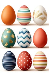 Fototapeta premium Colorful decorated Easter eggs in a row with stripes, polka dots and gold accents