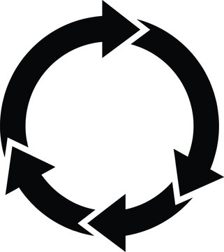 Black circular process arrow icon, five steps cycle infographic element, continuous loop sequence, rotation motion flow, vector isolated illustration