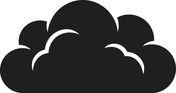 Black cloud icon, weather symbol, storm overcast, nature sky illustration, dark puffy cumulonimbus, flat vector design, rainy atmosphere element