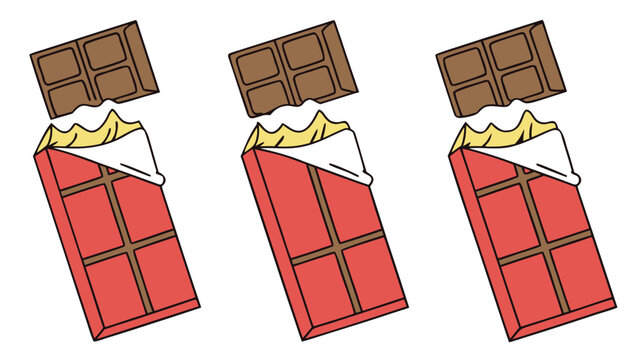 Three candy bars in wrappers isolated on white background, simple vector illustration