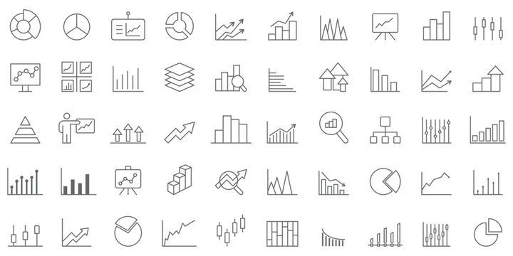 Growth icon set. Containing performance, gain, improvement, grow, chart, increase, evolution and development icons. Solid icon collection. Graph line icons. Vector illustration include icon. 