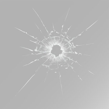 Hole in broken glass with cracks and splinters on transparent background png
