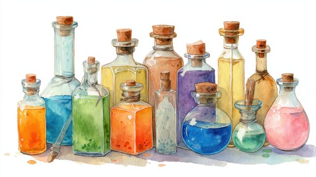 Whimsical Alchemy: Hand-Drawn Watercolor Potion Vials for Seasonal Decor