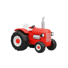 Obraz premium A red toy tractor with black wheels and white accents against a black background