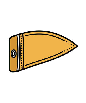 Cartoon-style golden surfboard illustration featuring a rounded nose, sharp tail, and distinctive dotted detailing
