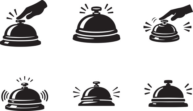 Service bell icon set for hotel reception, restaurant desk, customer call symbol vector illustration.