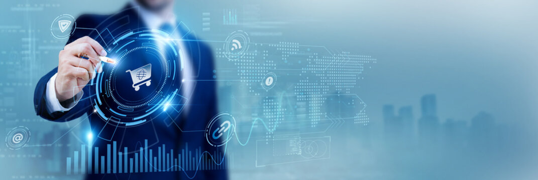 E-commerce manager using a pen while analyzing data E-Commerce and online retail, digital storefronts, product management, sales analytics, customer engagement, online marketplace