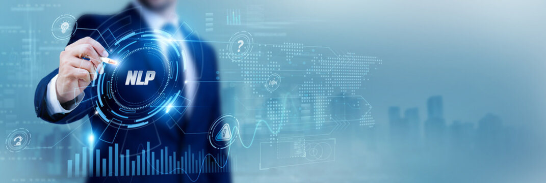 Data scientist using a pen while analyzing data NLP Natural Language Processing and AI language models, text analytics, machine learning, conversational AI, semantic analysis