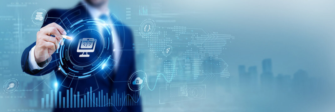 Web developer using a pen while analyzing data Web Development and website design, coding solutions, application development, digital platforms, UX/UI, software engineering