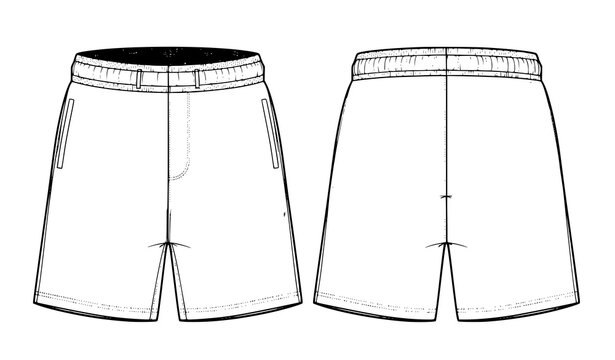 Unisex Sweat Shorts Technical Fashion CAD Illustration Front and Back View