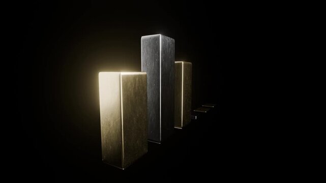 3d stylised bar chart graph on black background