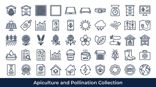 Apiculture and pollination icons collection for beekeeping and agriculture