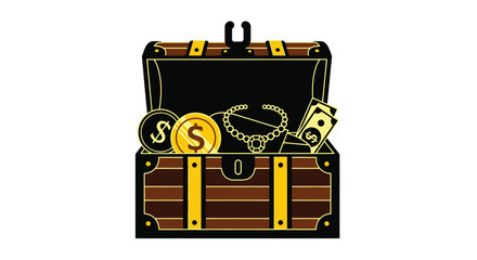 An open treasure chest overflowing with gold coins jewels and currency © Siam Studio