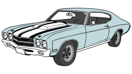Obraz premium Light blue classic american muscle car with racing stripes vector illustration