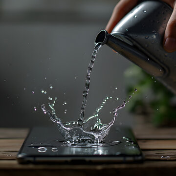 Water splashing onto smartphone