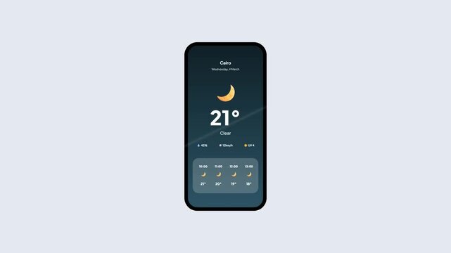 Cairo Clear Night Weather Forecast Mobile App Animation with Moon Icon