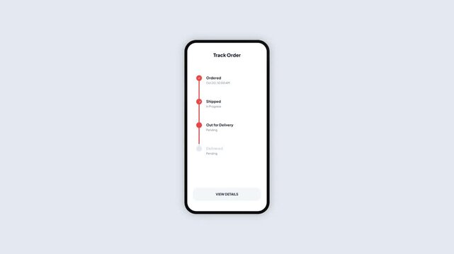 Animation Of Food Delivery Order Tracking Mobile App Interface With Pizza Icon And Red Progress Bar