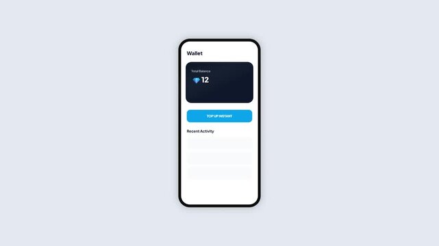 Gaming Mobile App Interface Animation Showing Instant Diamond Currency Top Up Success
