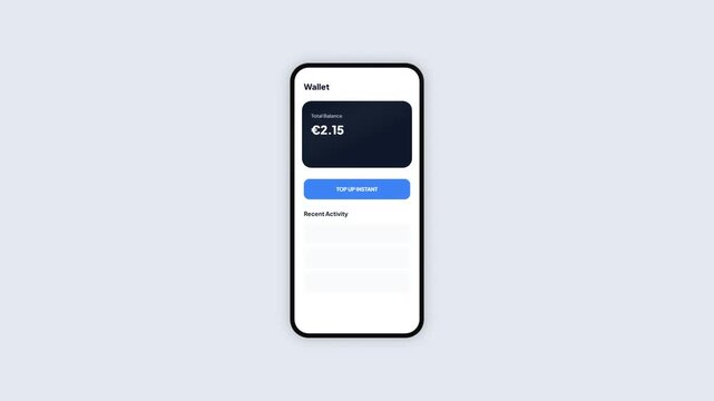 Mobile Banking App Interface Showing Instant Euro Currency Top Up and Success Notification