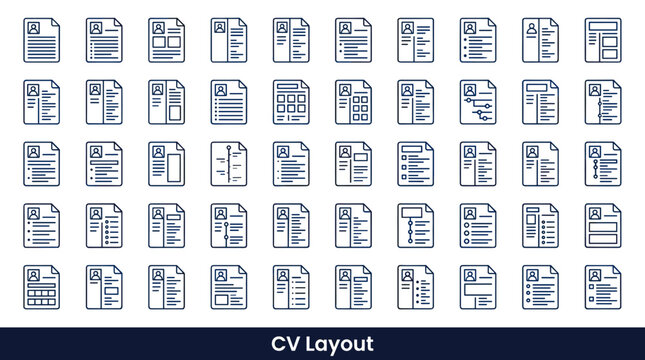 Collection of CV and resume layout icons for job applications and professional profiles