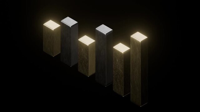 3d stylised bar chart graph on black background