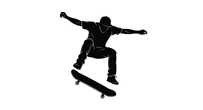 Black silhouette of a skateboarder in mid-air vector