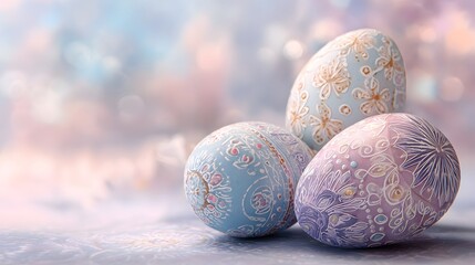 Exquisitely Crafted Easter Atmosphere with Elegantly Arranged Eggs and Soft Dreamy Hues that Emanate Cultural Warmth and Joyful Spirit