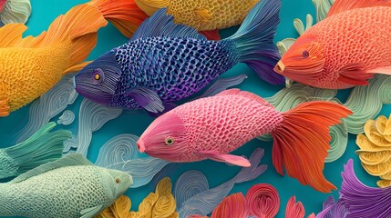 Vibrant Paper Fishes Origami Theme for an Engaging April Fools Day Celebration with Intricate Digital Art Flair