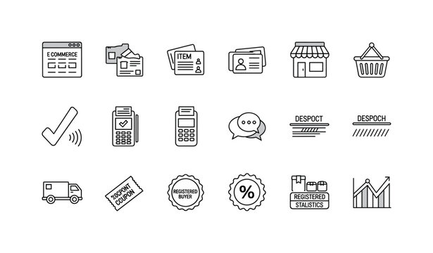 E commerce platform window, item catalog cards, merchant profile storefront, checkout basket icon, transaction gateway mark,