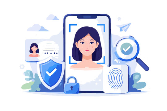 Check scan cartoon style icon image face generation vector verification simple security digital