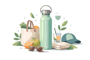 Obraz premium Vector reusable soft shadow eco bottle simple simple shapes image icon concept water lifestyle