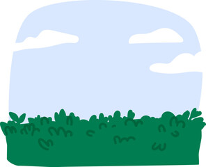 Fototapeta premium Bushes Landscape With Clouds Cartoon