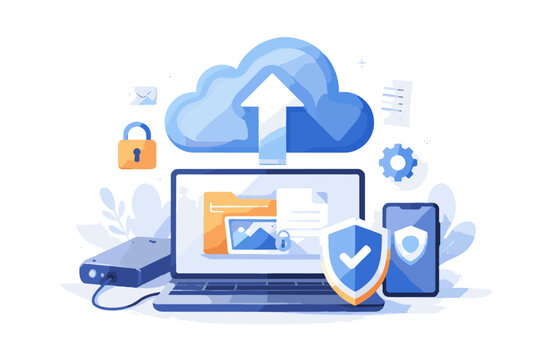 Kawaii backup generation soft shadow cartoon style cloud icon protection simple image data digital