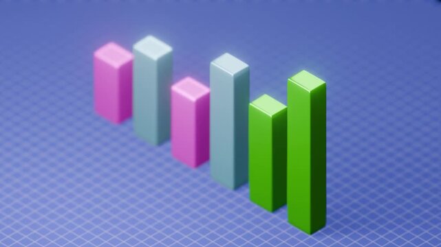 stylised 3d bar chart stock graphic animation on blueprint background
