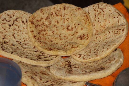 Moroccan Homemade Khobz Bread Close Up