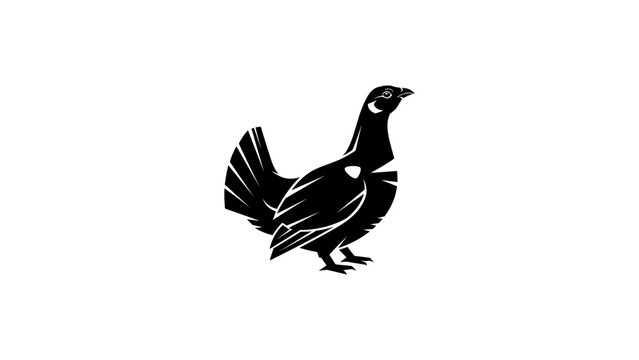 Black silhouette of a grouse bird on white background