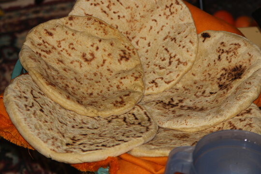 Moroccan Homemade Khobz Bread Close Up