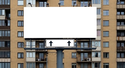 Obraz premium Blank billboard against a brick apartment building, with directional signage