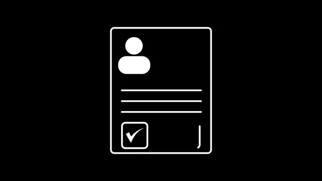 White icon of a user profile with checklist boxes on black background