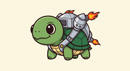 Obraz premium Playful Turtle with Jetpack Ready for Action in Bright, Cartoonish Setting