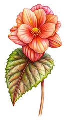 Obraz premium Watercolor Painting of a Vibrant Begonia Flower with Delicate Petals and Leaf