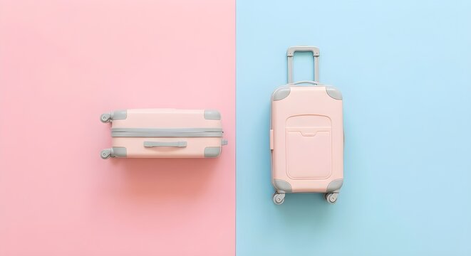 Maletas rosadas modernas sobre fondo pastel dividido