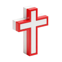 Obraz premium Red and white 3d cross symbol isolated on transparent background