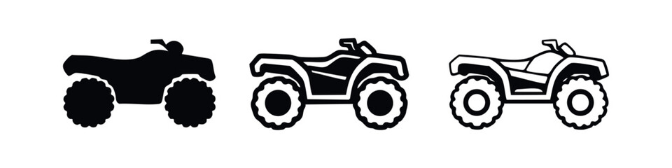 All-terrain vehicle (ATV) icon set. Quad bike symbols for off-road adventure. © liubomir118809