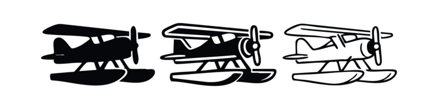 Floatplane Seaplane Aircraft Icon Set - Front Side View