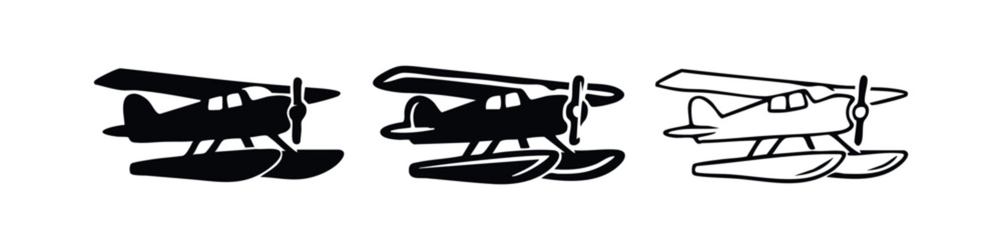 Seaplane or Floatplane Aircraft Icon Set - Three Styles